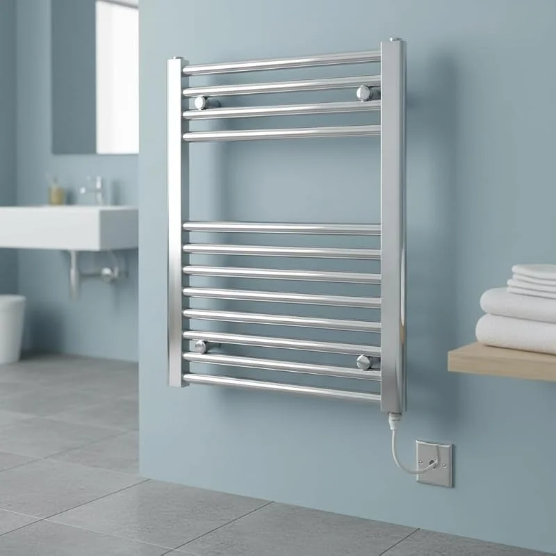 Scaldasalviette elettrico cromato, 600 mm di larghezza x 600 mm di altezza — Riscaldamento