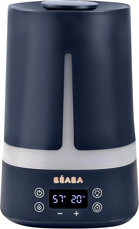 BÉABA, Umidificatore D’Aria Per Camera Del Bambino, Capacità 4L, Autonomia 27 Ore, Silenzioso, Luce Notturna 7 Colori Con 3 Livelli, Ugello 360°, 2 Modalità, Display LED, Timer, Blu notte