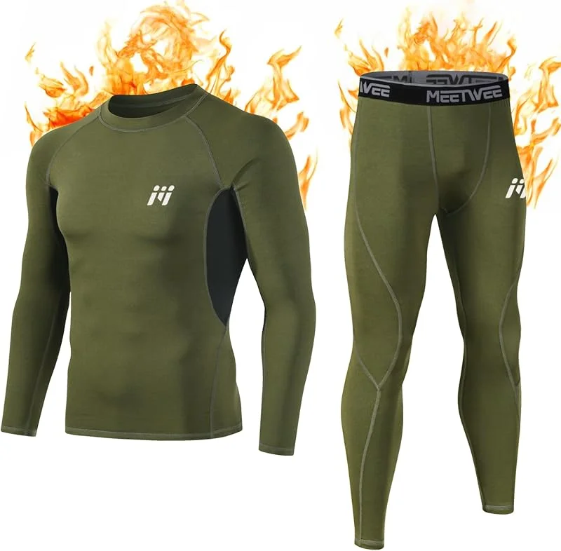 MEETWEE Set di Biancheria Intima Termica da Uomo, Maglia a Maniche Lunghe con Strato di Base Sportivo e Pantaloni ad Asciugatura Rapida, Tuta da Allenamento per Sci, Corsa ed Escursionismo — Abbigliamento riscaldato