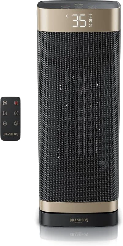 Brandson - Termoventilatore a risparmio energetico silenzioso - Oscillazione - con telecomando - Vincitore - Modalità ECO - 2 livelli - Sicurezza bambini - Timer - Riscaldamento in ceramica - Bagno
